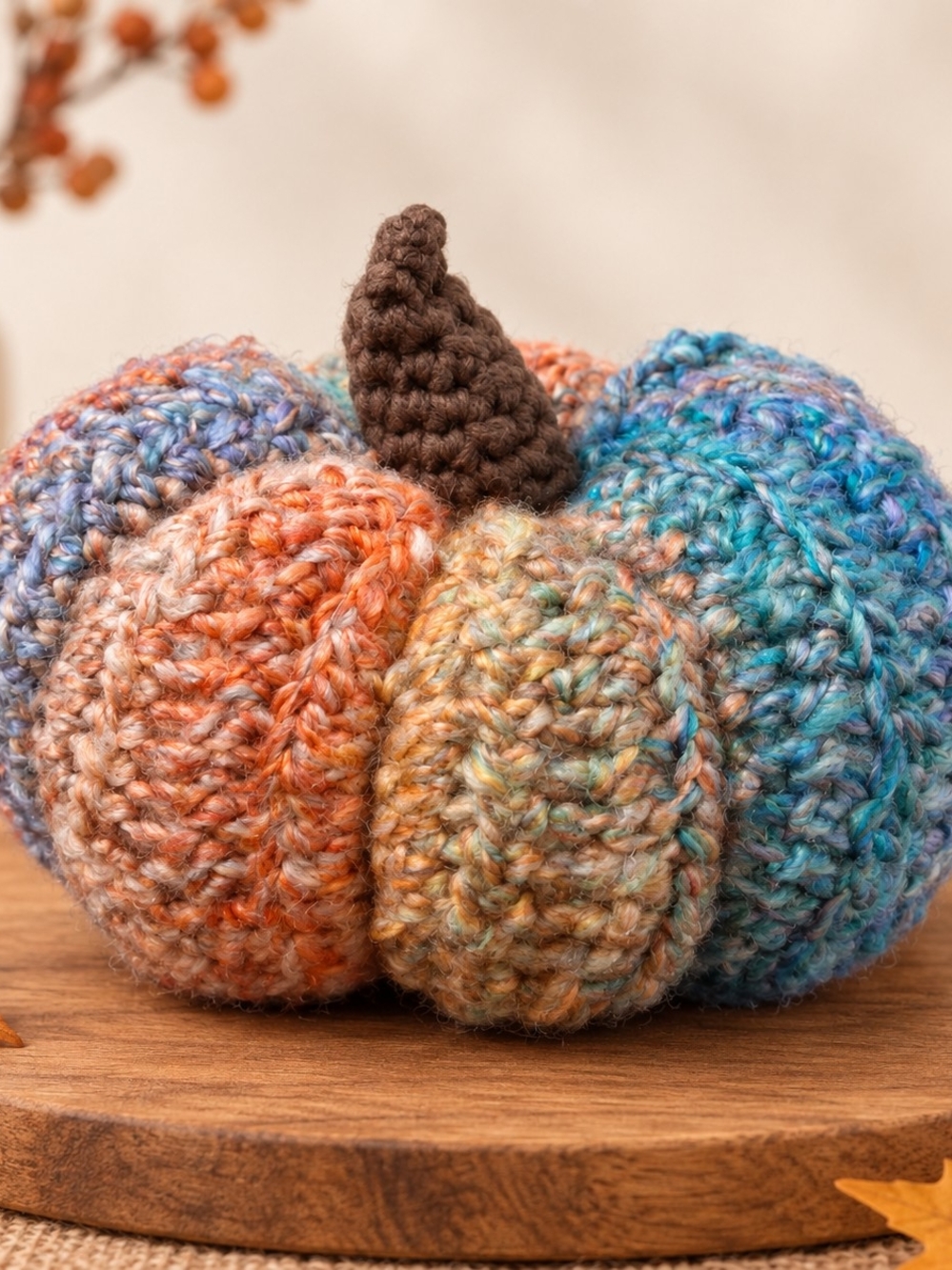 Handmade Multicolor Crochet Pumpkin Home Art - Brand